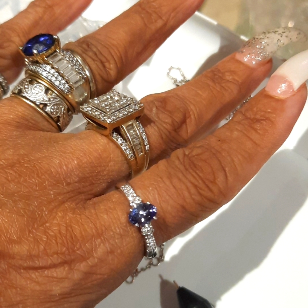 NIB AUTHENTIC GENUINE TANZANITE & DIAMONDS 💎 ENGAGEMENT RING STERLING SILVER 8